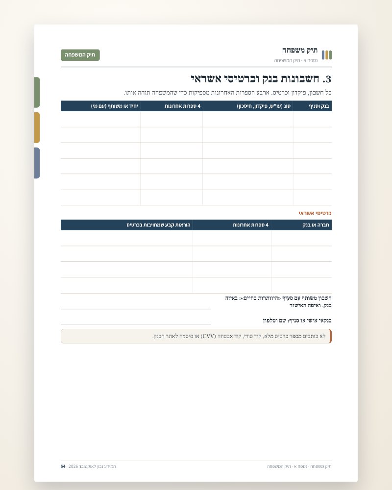 תיק המשפחה · חשבונות בנק
